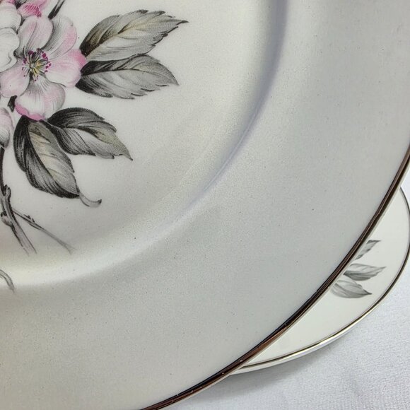 TWO Manor House Spring Glory Dinner Plates Pink & White Floral Gray Leaves - Picture 15 of 16